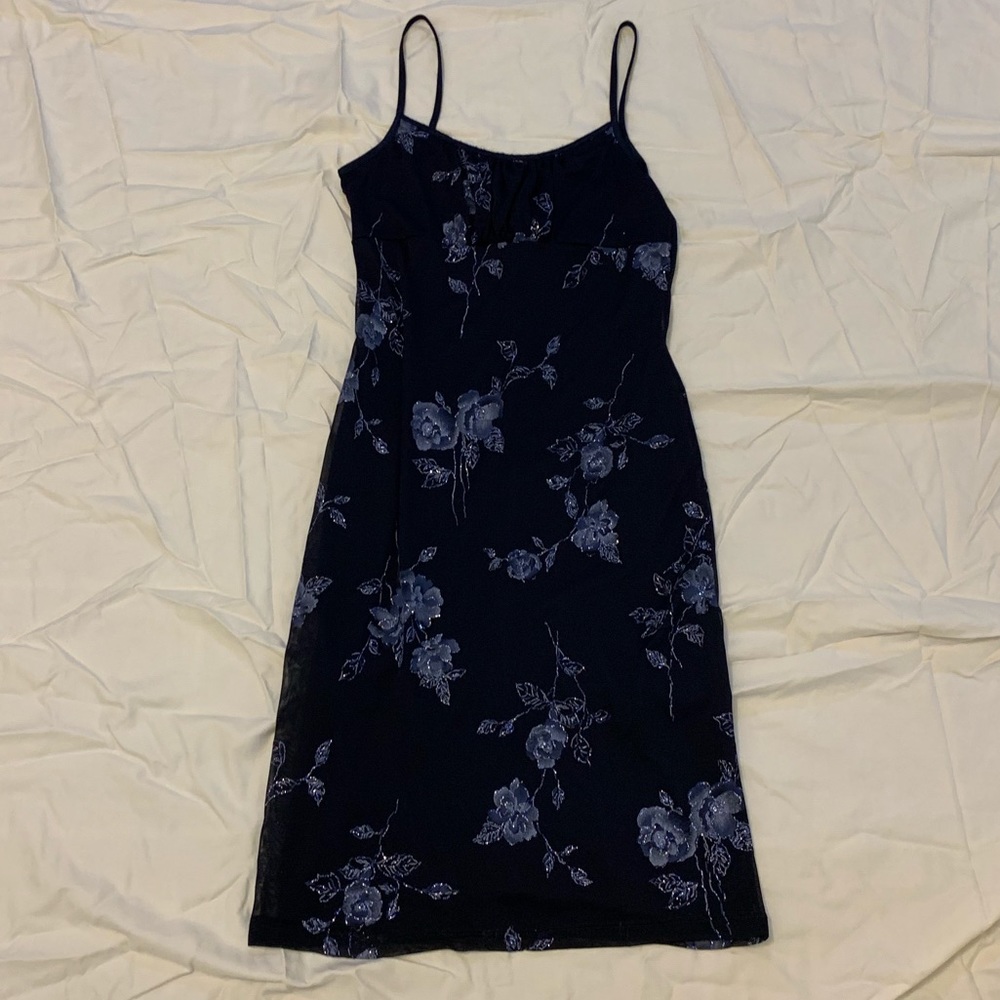 Byer California black w/ blue flowers dress